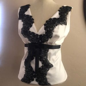 Cache Cream Black Lace Top